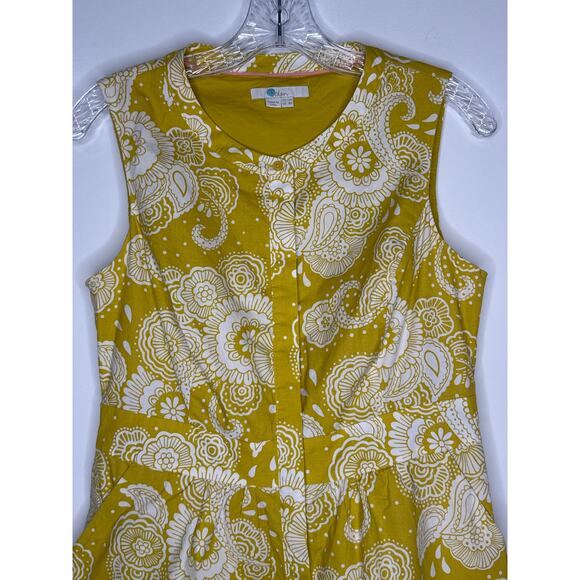 Boden Yellow Floral Paisley Cotton Fit & Flare sleeveless summer Dress Size 8P - Picture 13 of 16